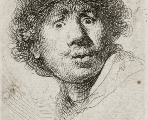 Rembrandt Harmensz. van Rijn (1606–1669), Selbstbildnis mit aufgerissenen Augen, 1630. Kunstsammlungen der Veste Coburg, Kupferstichkabinett, Inv.-Nr. VII,382,300