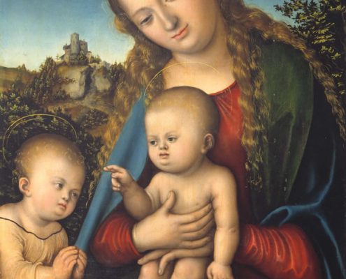 Lucas Cranach d. Ä. (1472–1553), Maria mit Kind und Johannesknaben, um 1515–1520, Tempera (und Öl?) auf Holz