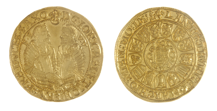 Doppeldukat mit den Hüftbildern von Johann Casimir und Johann Ernst, Gold, 1603