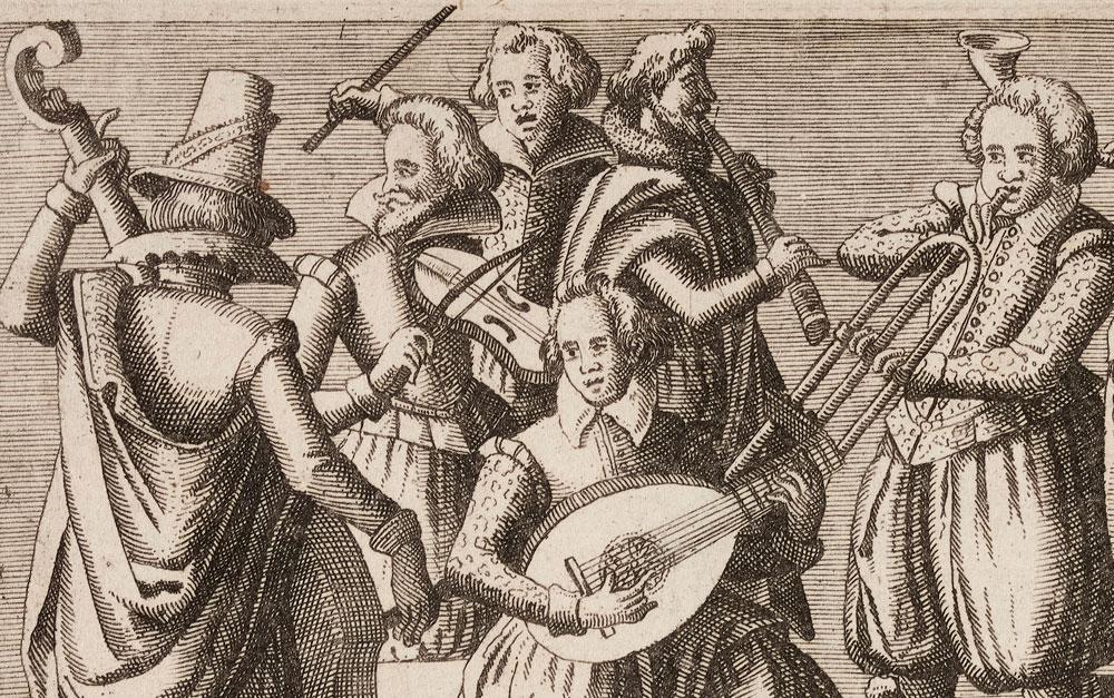 Peter Rollos: Eine Musikgruppe (Detail), Blatt 9 der Serie „Philoteca Corneliana“, 1619, Kunstsammlungen der Veste Coburg