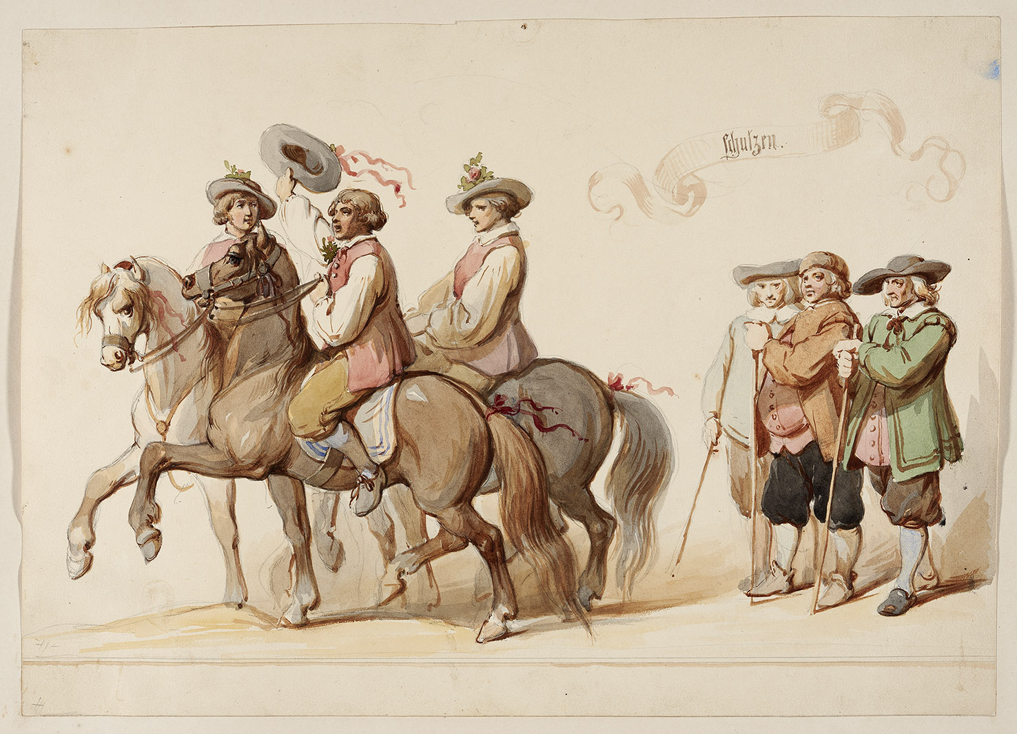 Ferdinand Rothbart, Entwurf zum Wandgemälde „Hochzeitszug Johann Casimirs“, Handzeichnung, 1854