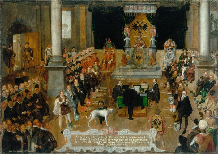 Das Gemälde Verlesung der Augsburger Konfession von 1530 entstand in der ersten Hälfte des 17. Jahrhunderts und kündet heute in den Luther-Zimmern von dem historischen Ereignis.