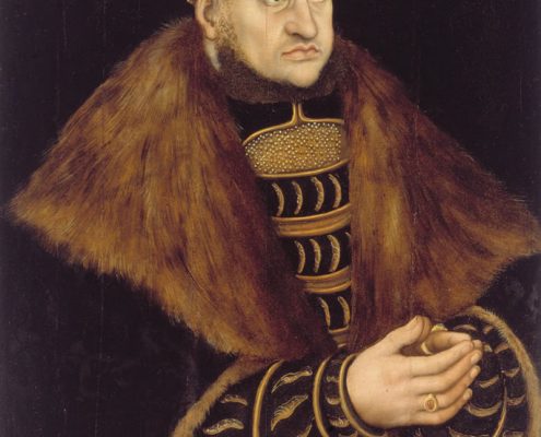 Lucas Cranach d. Ä. (1472 –1553), Friedrich III. Kurfürst von Sachsen, genannt "der Weise" (1463–1525, Kurfürst 1486–1525), um 1515, Temperamalerei auf Nadelholz