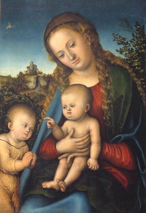 Lucas Cranach d. Ä. (1472–1553), Maria mit Kind und Johannesknaben, um 1515–1520, Tempera (und Öl?) auf Holz