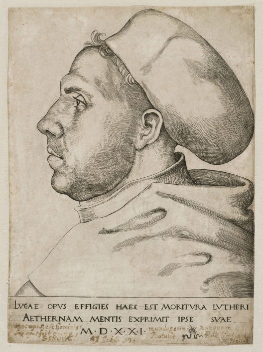 Lucas Cranach d.Ä., Martin Luther mit Doktorhut, Kupferstich, 1521