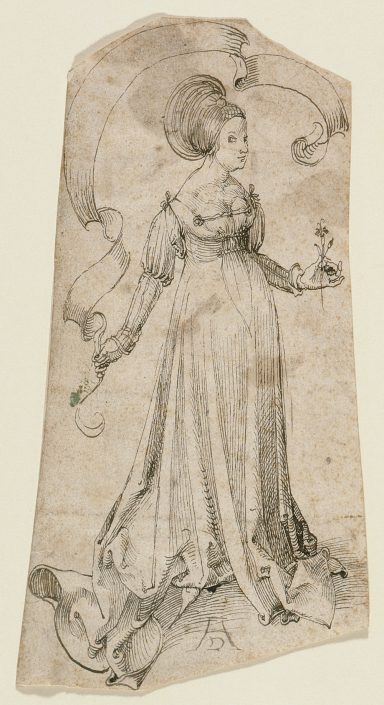 Albrecht Dürer, Dame mit Nelke, Federzeichnung, ca. 1495
