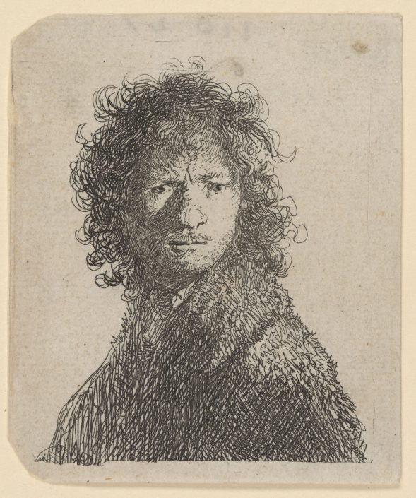 Selbstbildnis Rembrandts mit gerunzelter Stirn, 1630, Radierung, Inv.-Nr. VII,374,8b