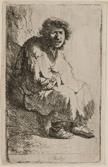 Auf einem Erdhügel sitzender Bettler, 1630, Radierung, Inv.-Nr. VII,379,185