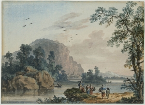 Jakob Philipp Hackert (1737 – 1807): Landschaft mit Figuren an einem Fluss, Gouache und Aquarell, 1766; Inv.-Nr. Z. 6484