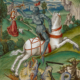 Meister FVB (tätig vermutlich in Brügge 1475 - 1500), Stecher Der hl. Georg im Kampf mit dem Drachen, 1475 - 1500 Kupferstich, koloriert