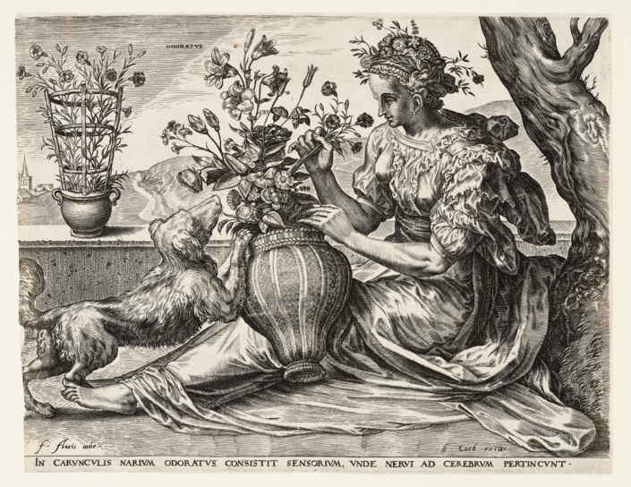 Cornelis Cort nach Frans Floris, Der Geruch, aus: Die Fünf Sinne, 1561. Foto: Kunstsammlungen der Veste Coburg