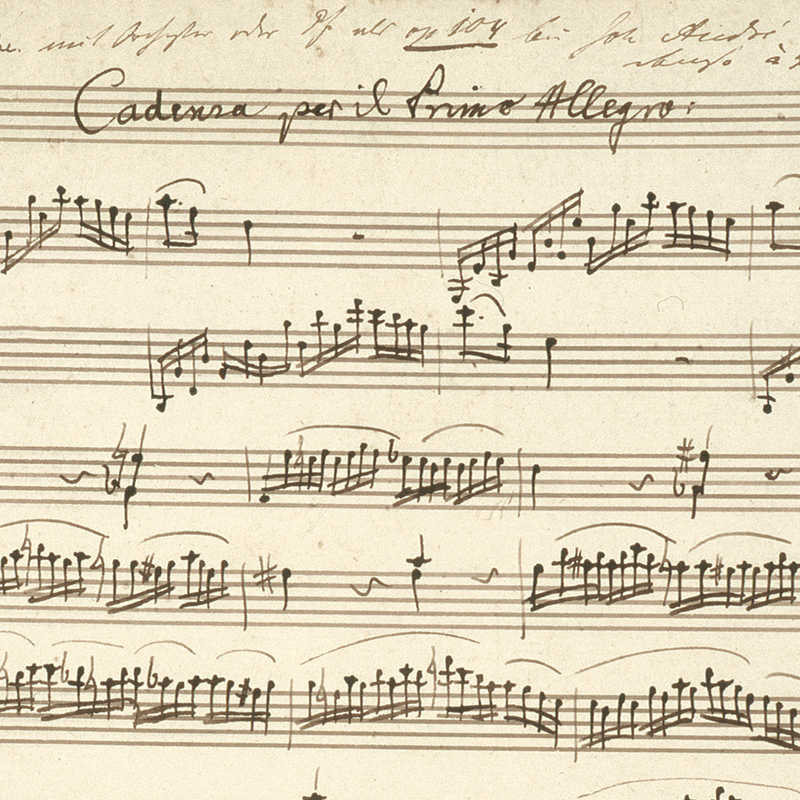 Notenhandschrift von Wolfgang Amadeus Mozart, Kadenzen zur konzertanten Symphonie für Violine und Viola in Es-Dur, Salzburg, 1779