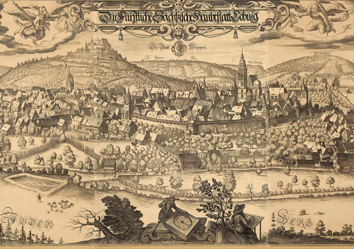 Ansicht der Stadt Coburg von Westen, Detail aus dem Kupferstich von Peter Isselburg nach Vorlage von Hans Bien und Wolfgang Birckner, 1626/1921, Kunstsammlungen der Veste Coburg